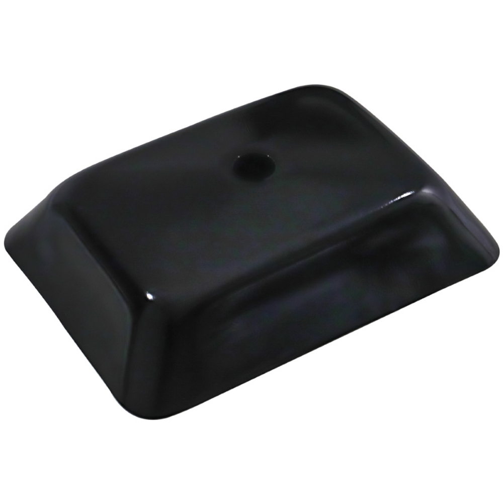 H&O Direct Blue Glass Rectangular Vessel Sink and Drain Set Image 3