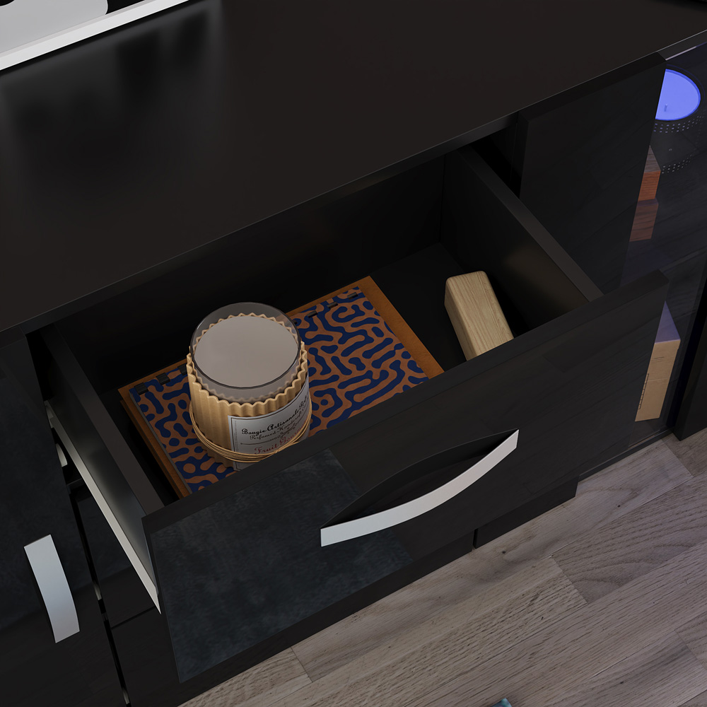 Vida Designs Astro 2 Door 3 Drawer Black LED Sideboard Image 4