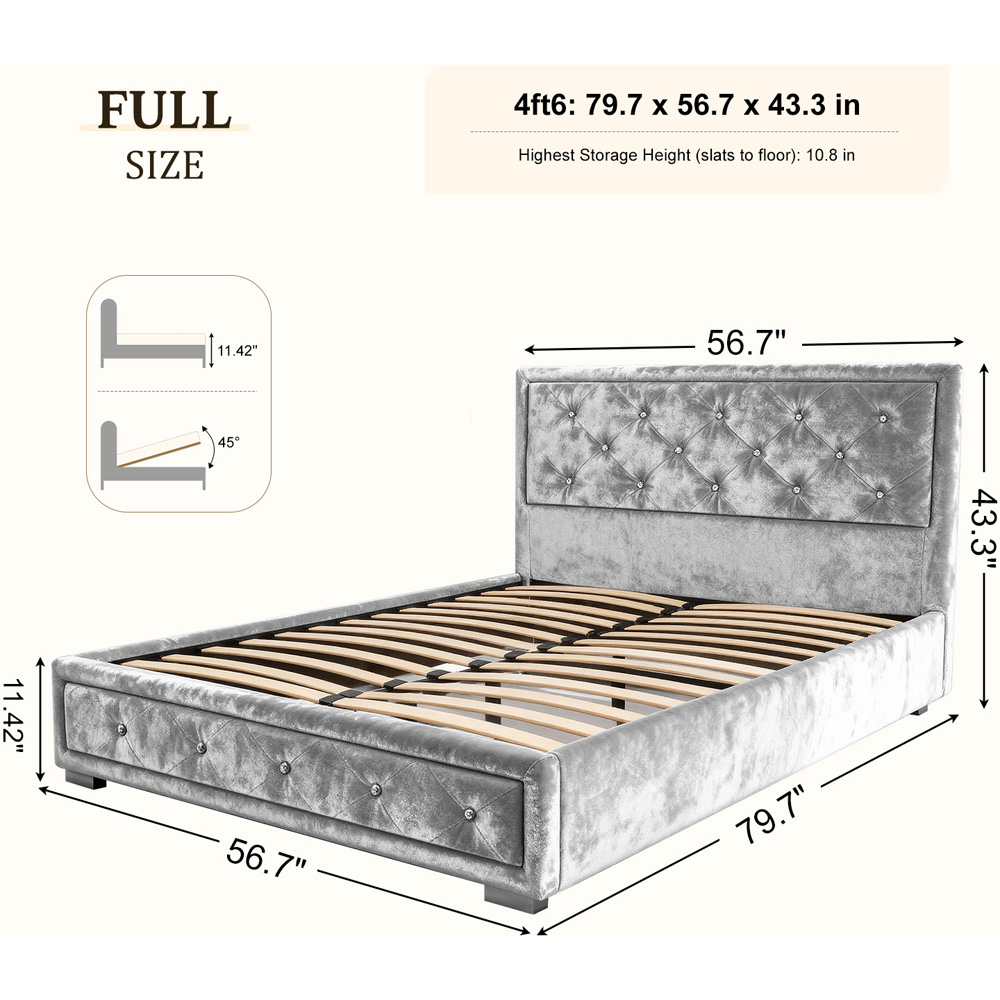 Brooklyn Double Silver Fabric Diamante Ottoman Bed Frame Image 8