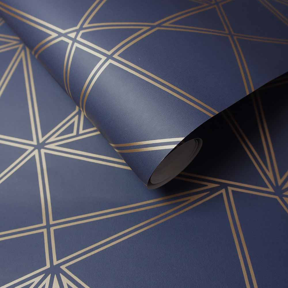 Holden Decor Palladium Geometric Apex Metallic Navy Wallpaper Image 2