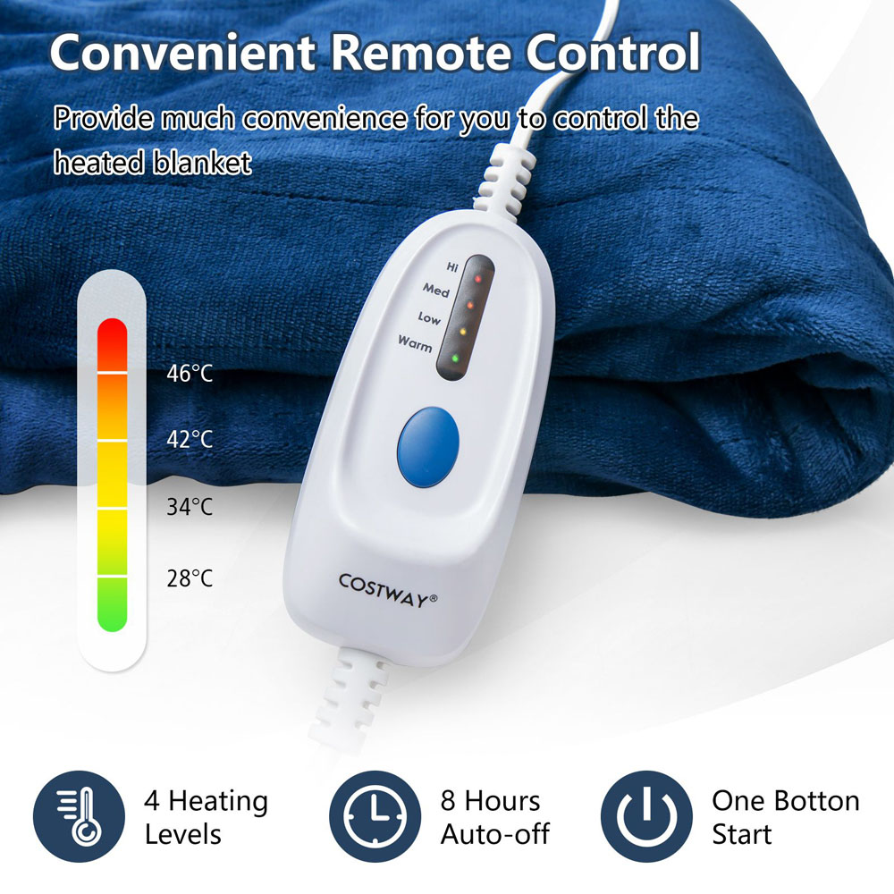 Costway Blue Electric Heated Blanket with 4 Heating Levels Image 4