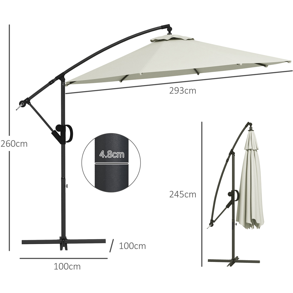 Outsunny White Crank and Tilt Cantilever Banana Parasol with Cross Base 3m Image 7