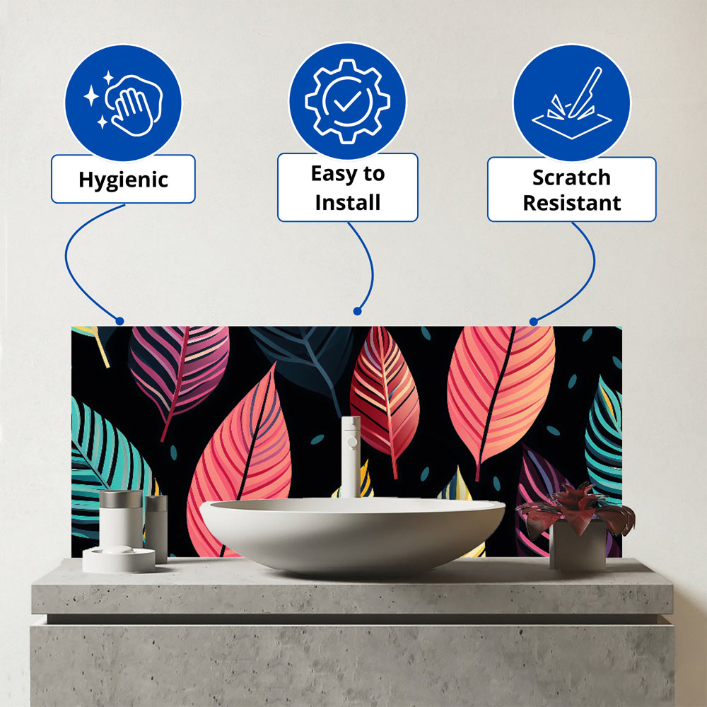 Warren Reed Designer Colourful Leaves Pattern Glass Bathroom Splashback 25 x 60cm Image 3