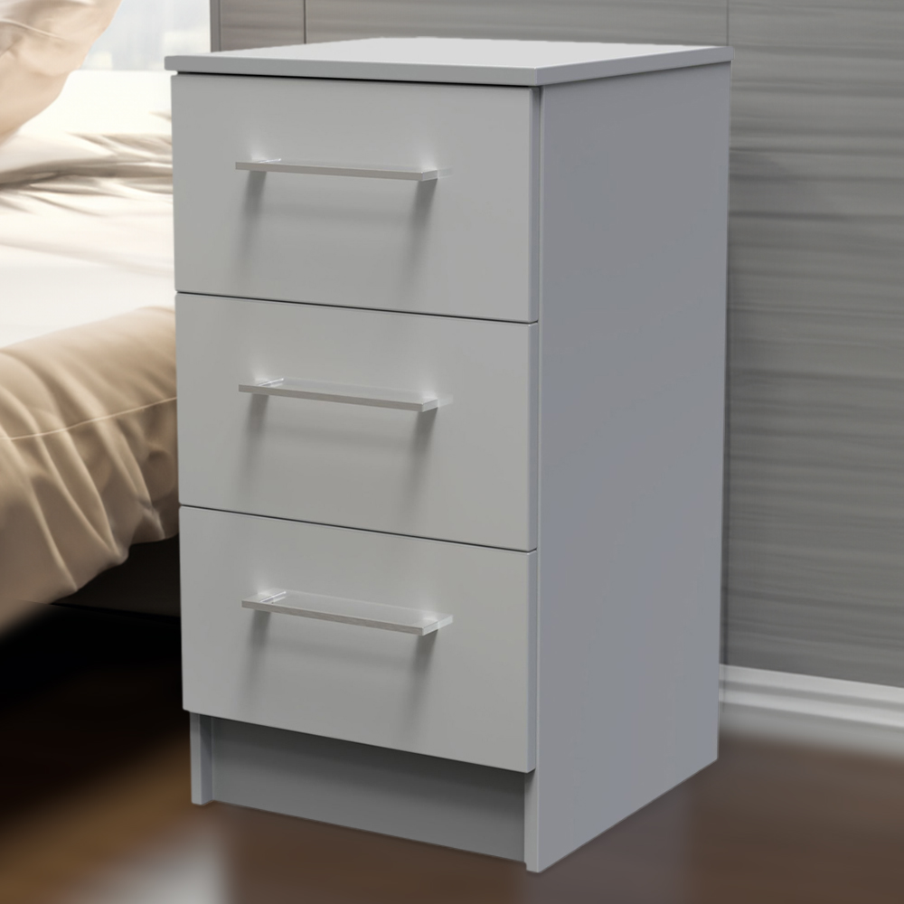 Crowndale Worcester 3 Drawer Uniform Gloss and Dusk Grey Bedside Table Ready Assembled Image 1