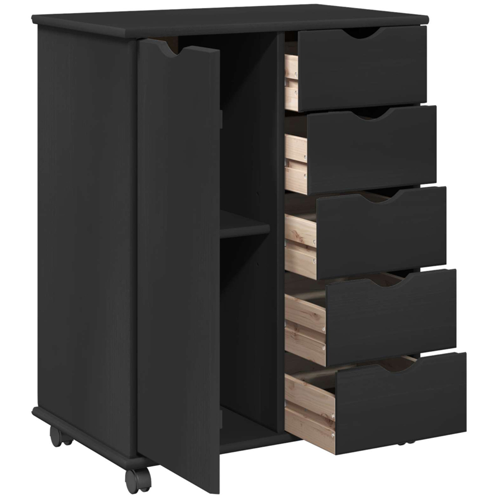 vidaXL Single Door 5 Drawer Black Rolling Storage Cabinet Image 4