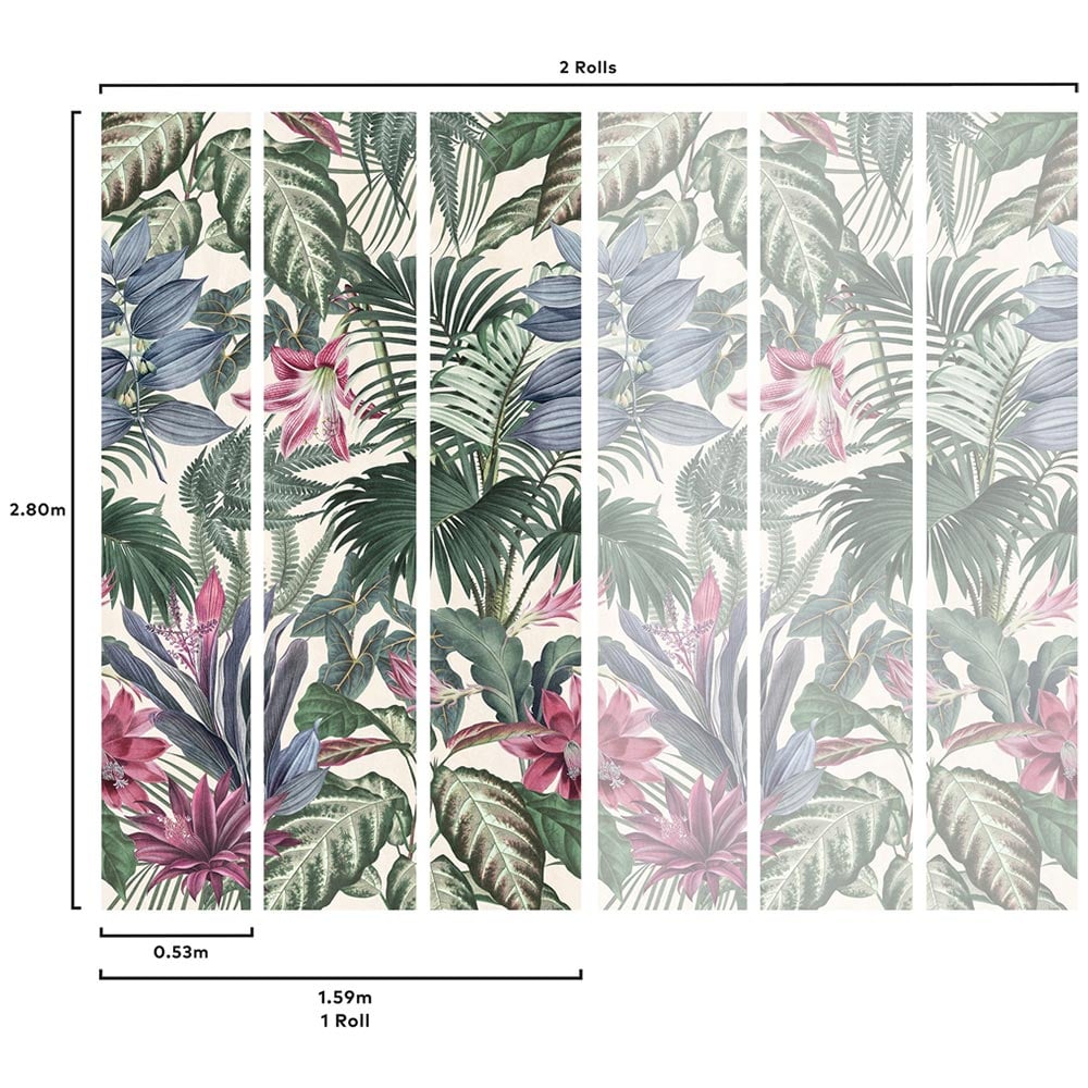 Grandeco Jungle Green Pink 3 Lane Wall Mural Image 4