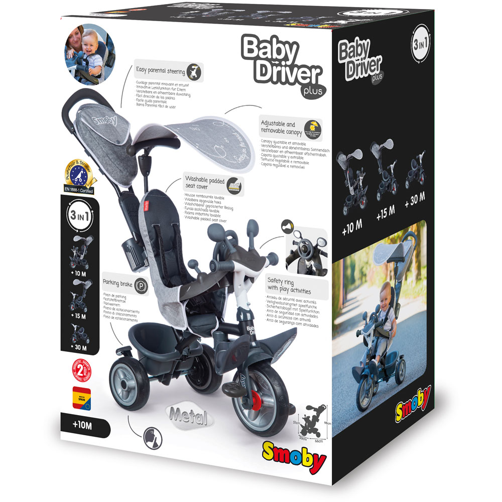 Smoby Baby Driver Comfort Plus Grey Tricycle Image 9