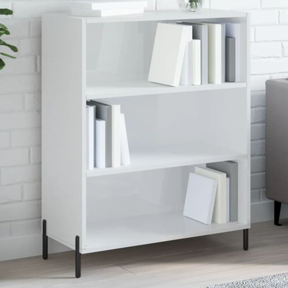 vidaXL 3 Open Shelf High Gloss White Shelf Cabinet Image 1