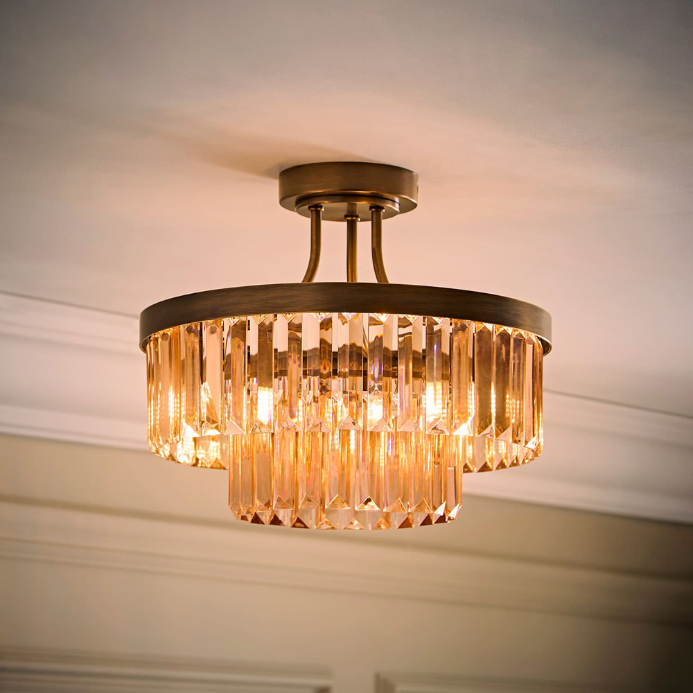 ValueLights Pemberley 2-Tier Brushed Brass Acrylic Jewel Chandelier Ceiling Light with Bulb Image 2