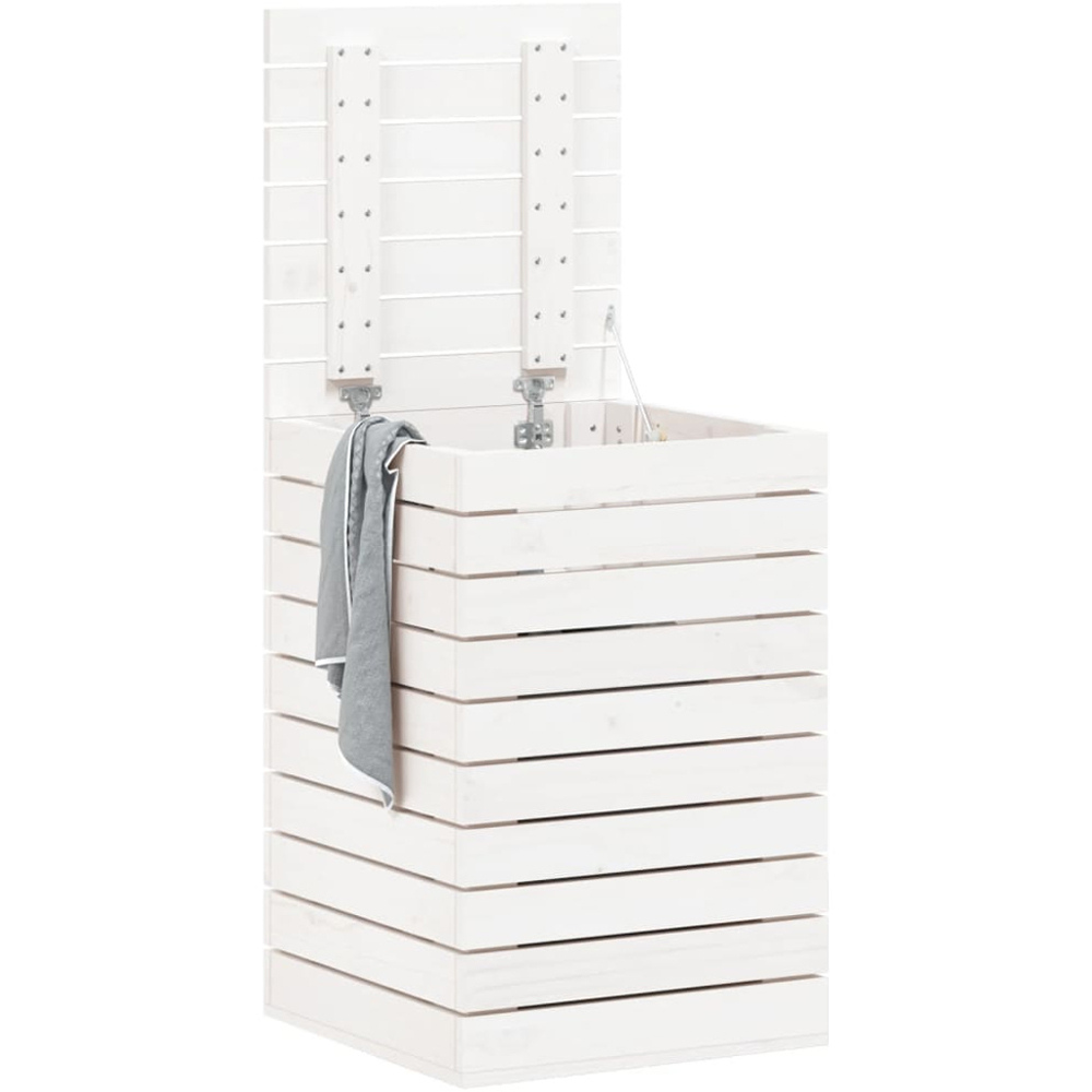 vidaXL White Solid Pine Wood Laundry Basket 44 x 44 x 66cm Image 2