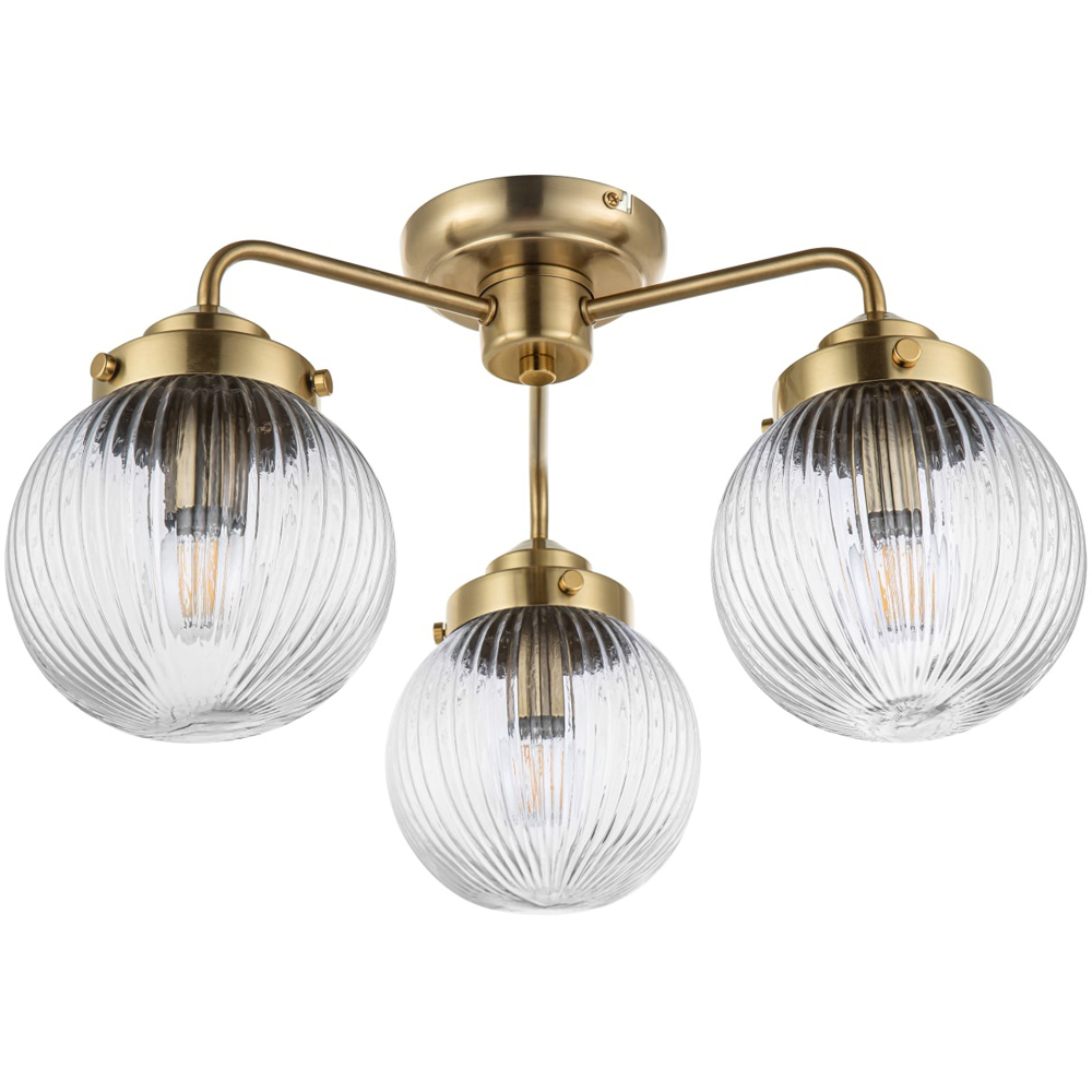 Cosylyte Finley Bathroom 3 Light Classic Ribbed Glass Brass Metal Base Down Ceiling Light Image 6