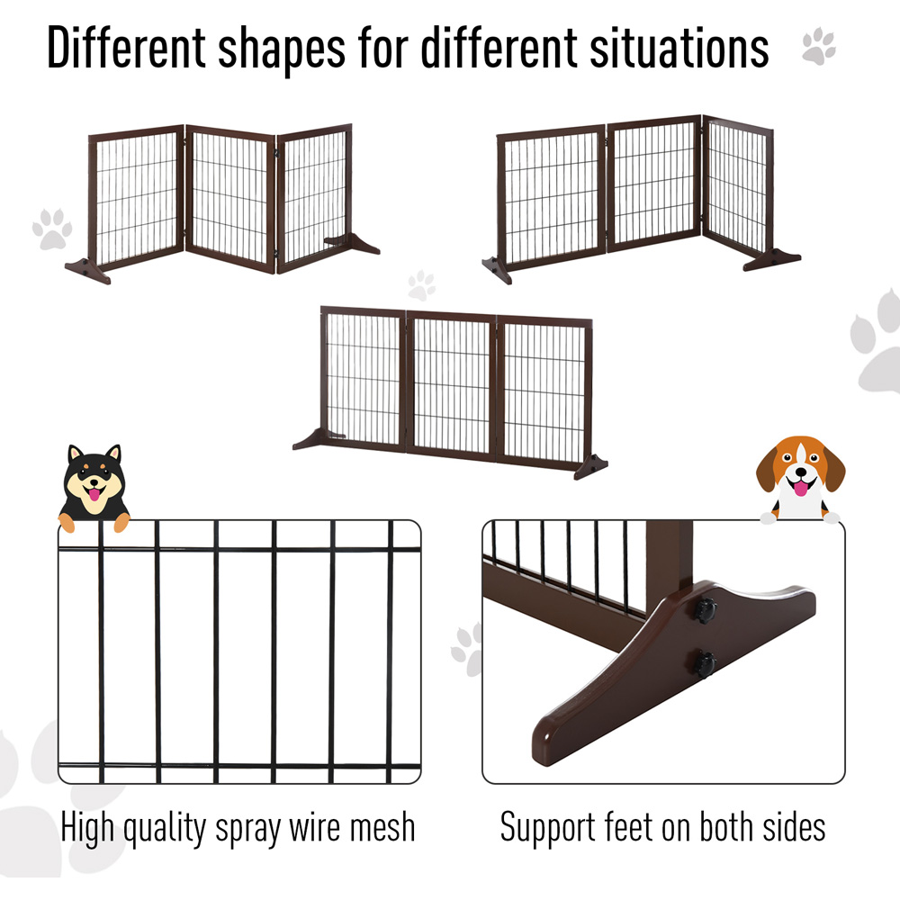 PawHut Brown 3 Panel Foldable Pet Safety Gate Image 5