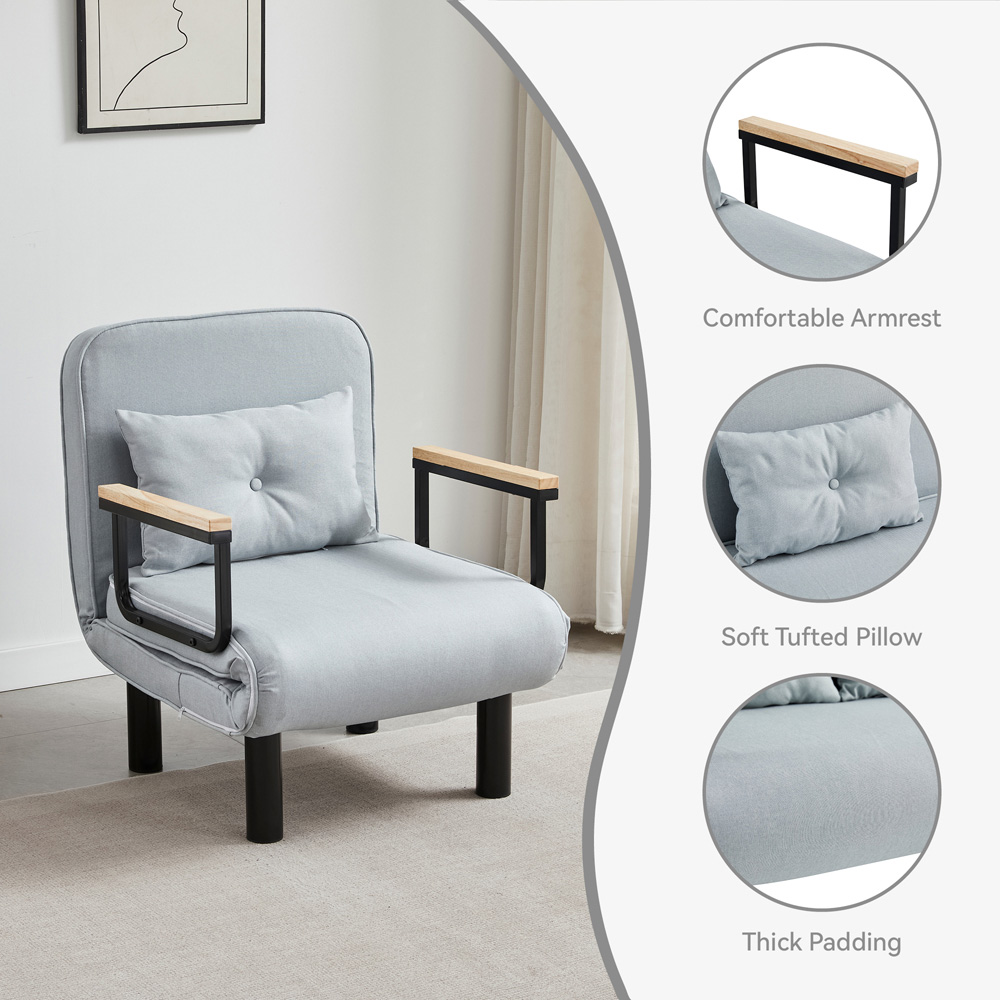 Single Seater Light Grey 4-in-1 Foldable Sofa Bed with Adjustable Backrest and Large Cushion Image 3