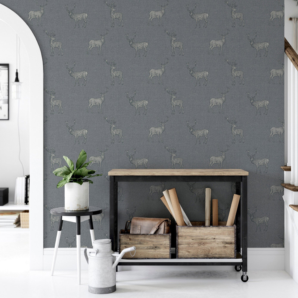 Arthouse Heritage Stag Grey and Silver Wallpaper Image 4