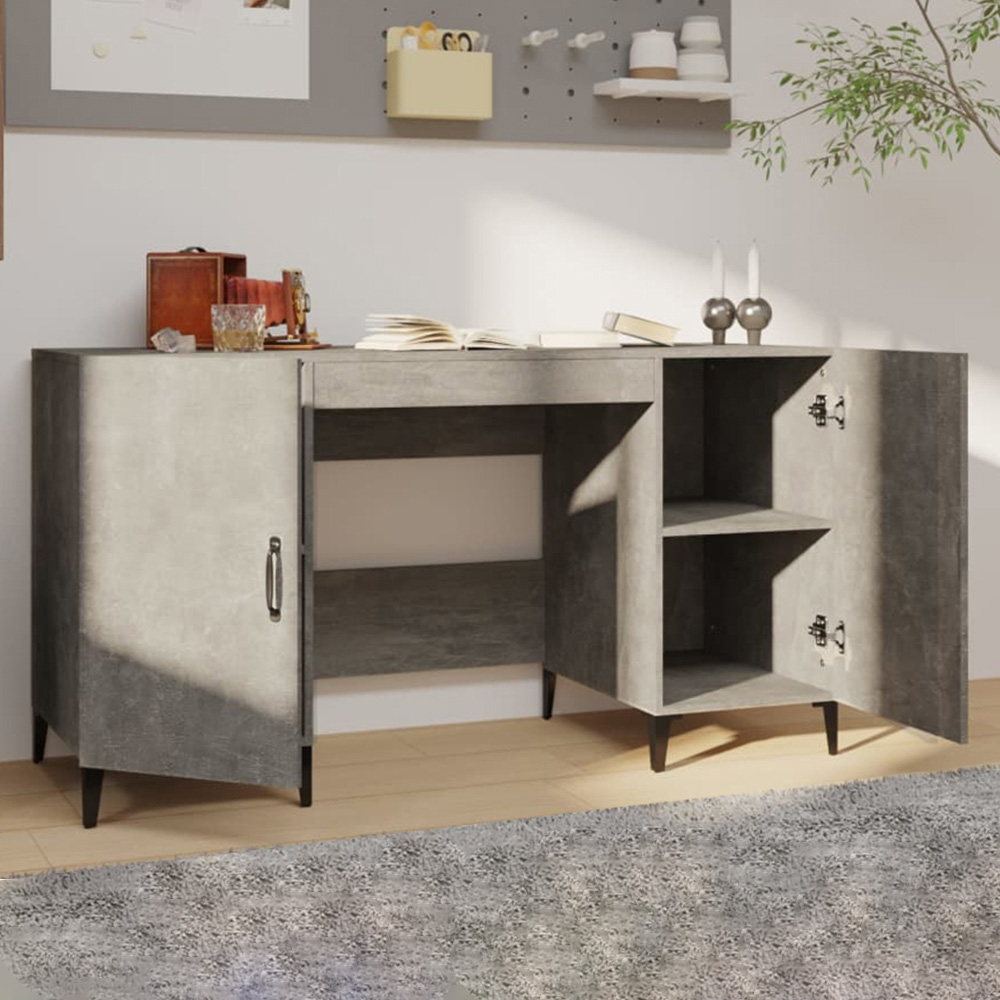 vidaXL 2 Door Computer Desk Concrete Grey and Black Image 1