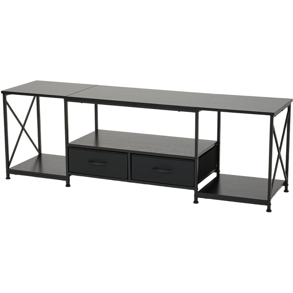 Living and Home 2 Fabric Drawer 3 Shelf Black Industrial TV Stand Image 2