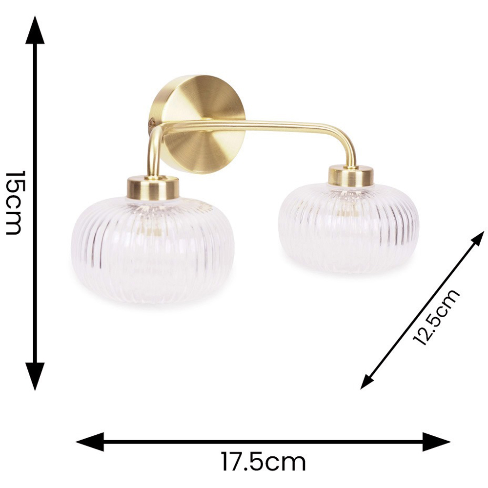 ValueLights Amaia Gold 2 Way Clear Ribbed Glass LED Wall Light Image 7