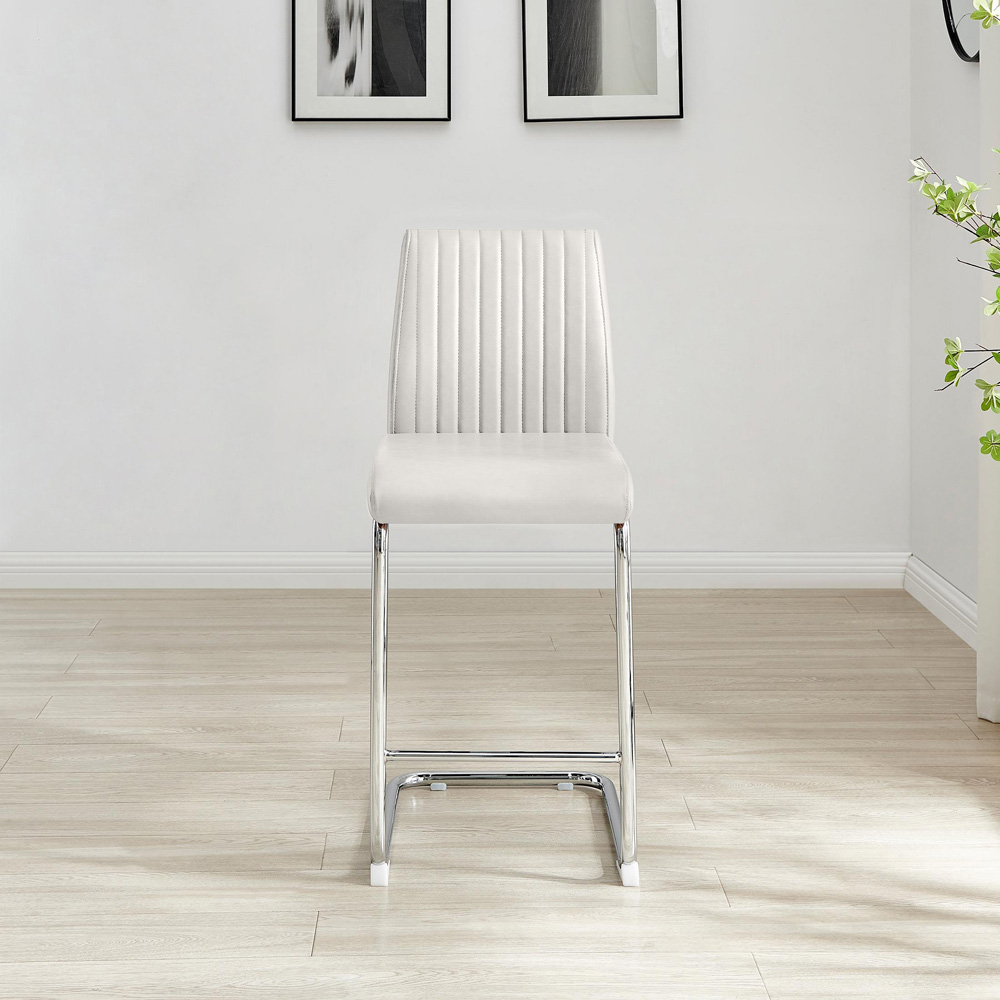 Furniturebox Fontana White and Silver Faux Leather Bar Chair Set of 2 Image 5