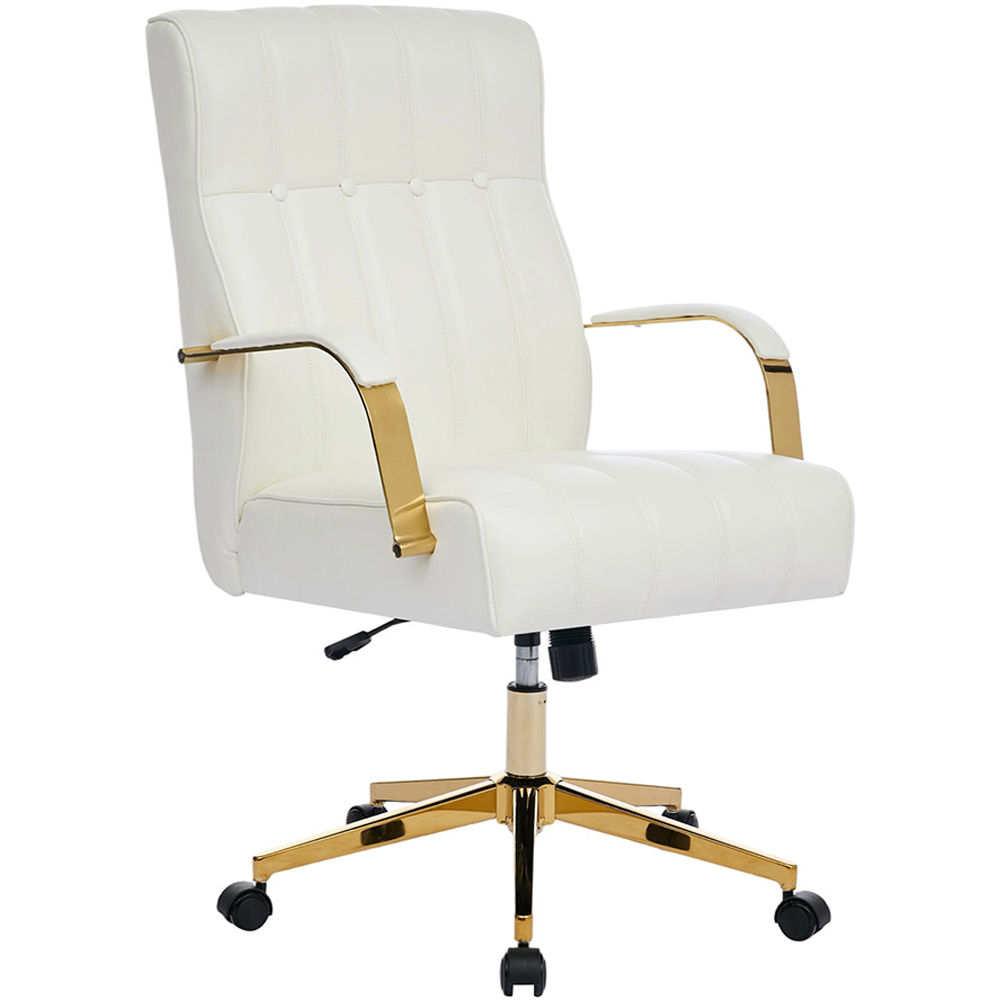 Living and Home Beige PU Leather Vertical Tufting Height Adjustable Swivel Office Chair Image 2