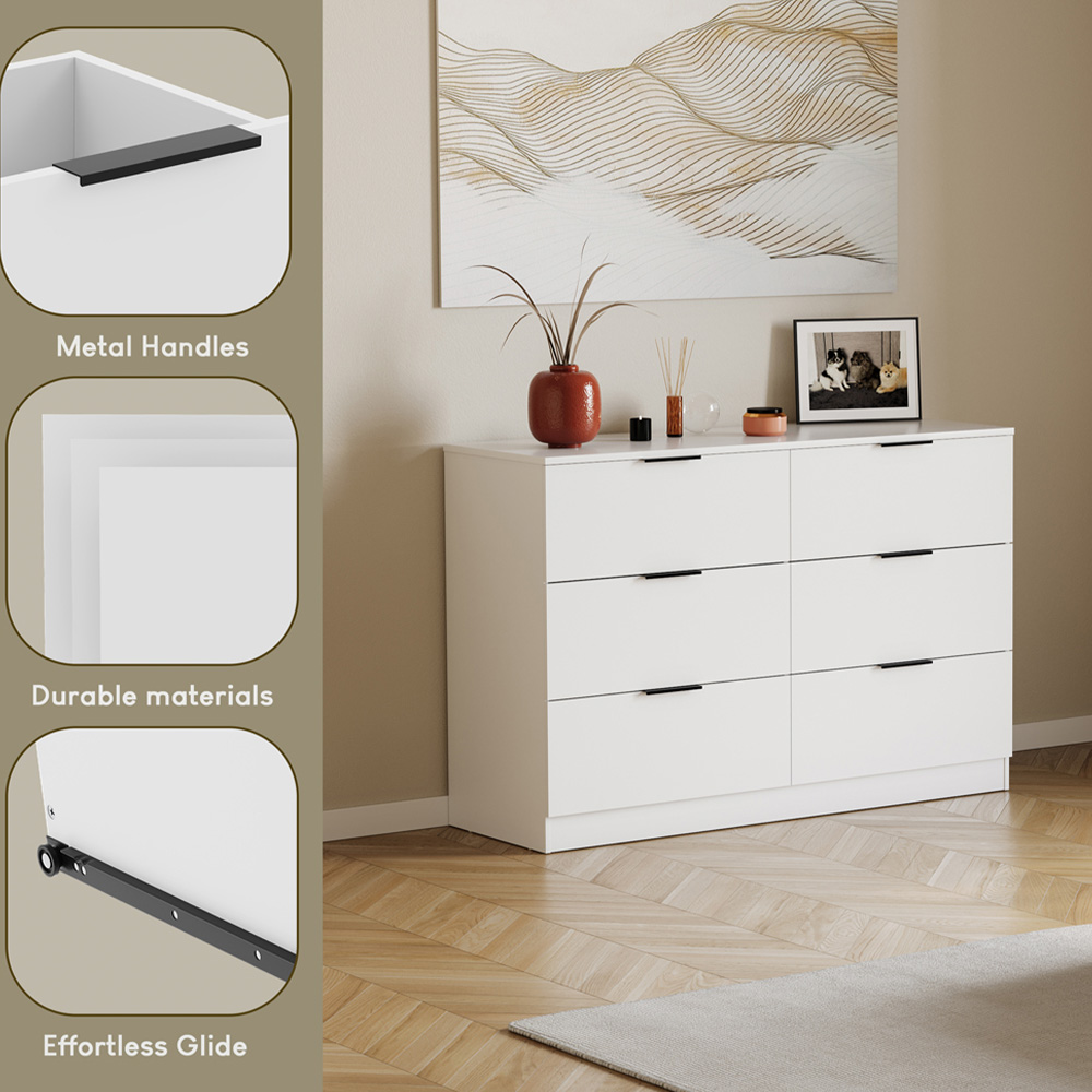 VIDA DESIGNS Trega 6 Drawer White Chest of Drawers Image 8
