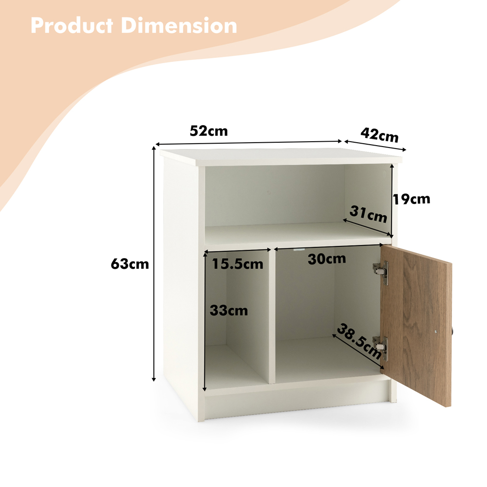 Costway Single Door 2 Shelf White Bedside Table Set of 2 Image 9