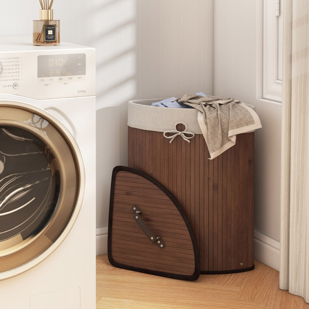 Costway Coffee Laundry Hamper with Lid Image 2