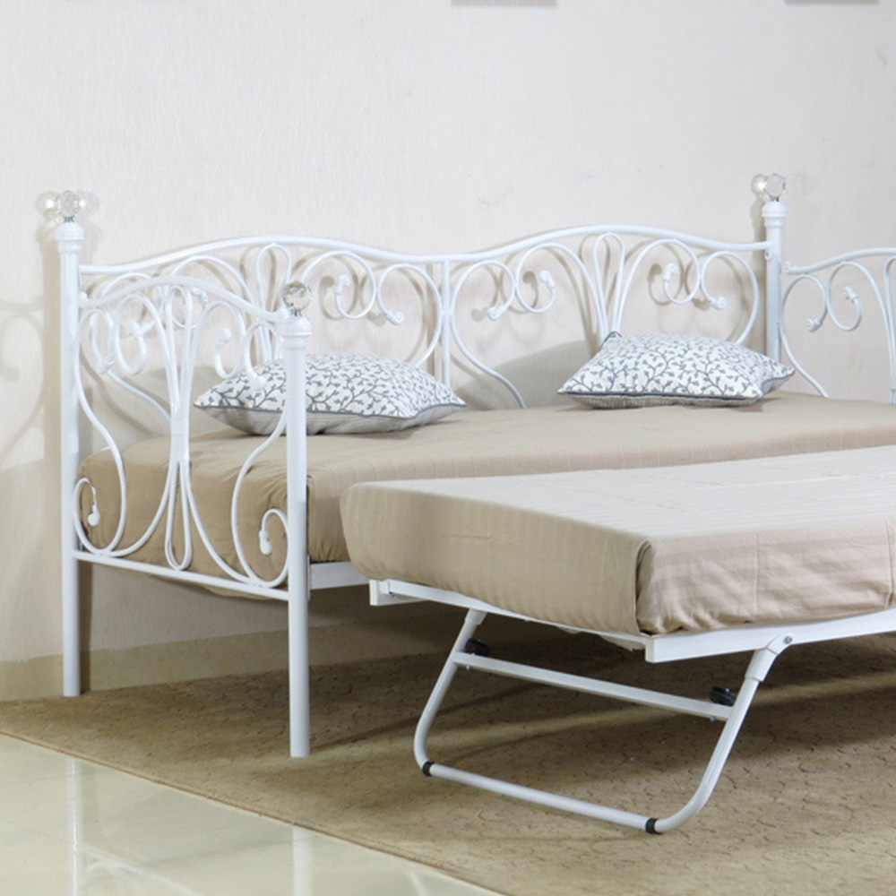 Brooklyn Single Sleeper White Metal Crystal Finial Day Bed with Trundle Image 2