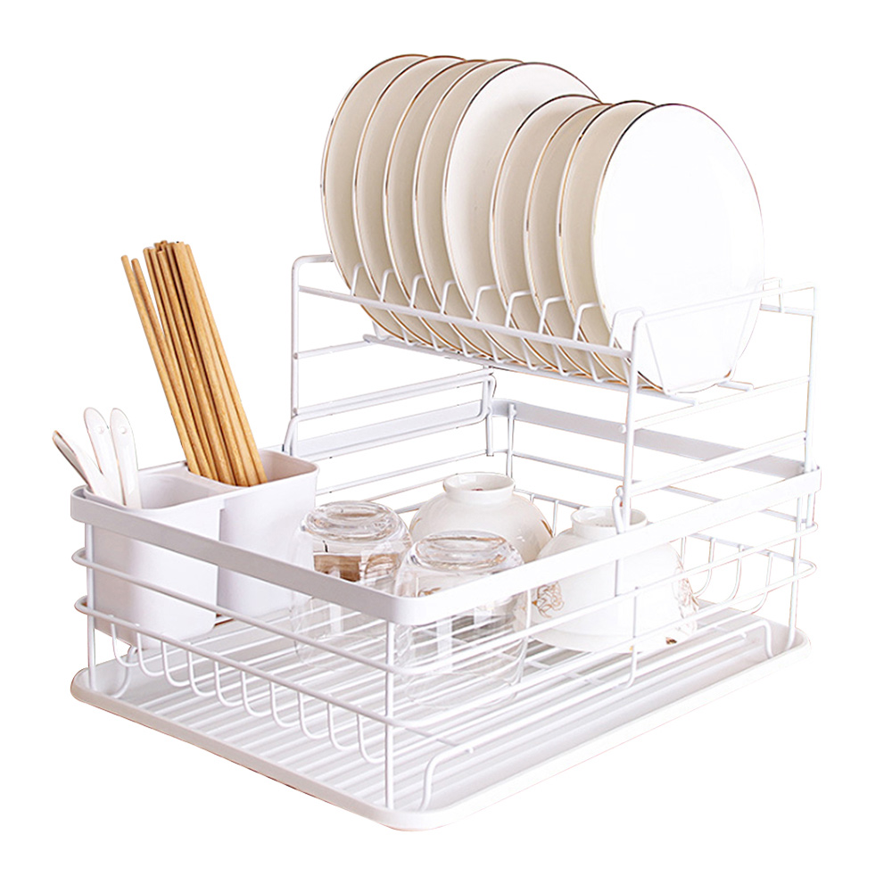 Living And Home WH0779 White Metal 2-Tier Dish Drainer Image 3