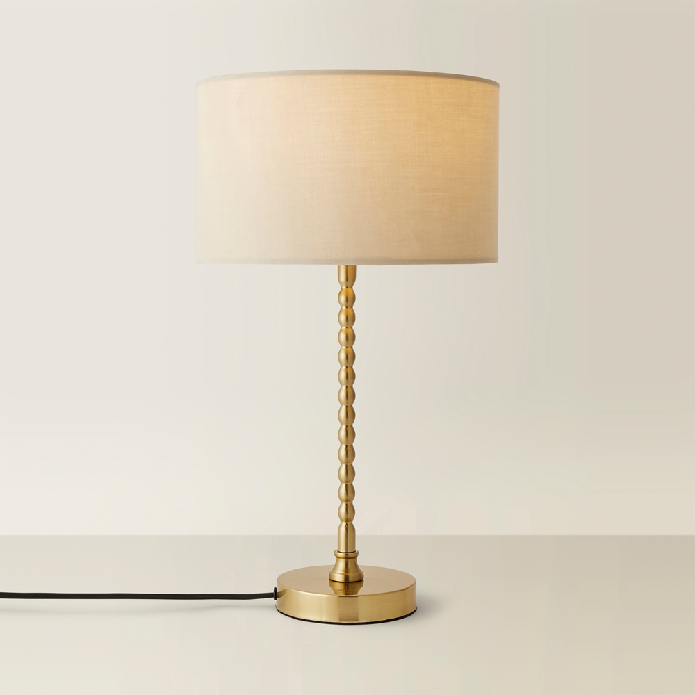 ValueLights Maeve Cream and Gold Drum Shade Bobbin Bobble Table Lamp and LED Bulb Image 5