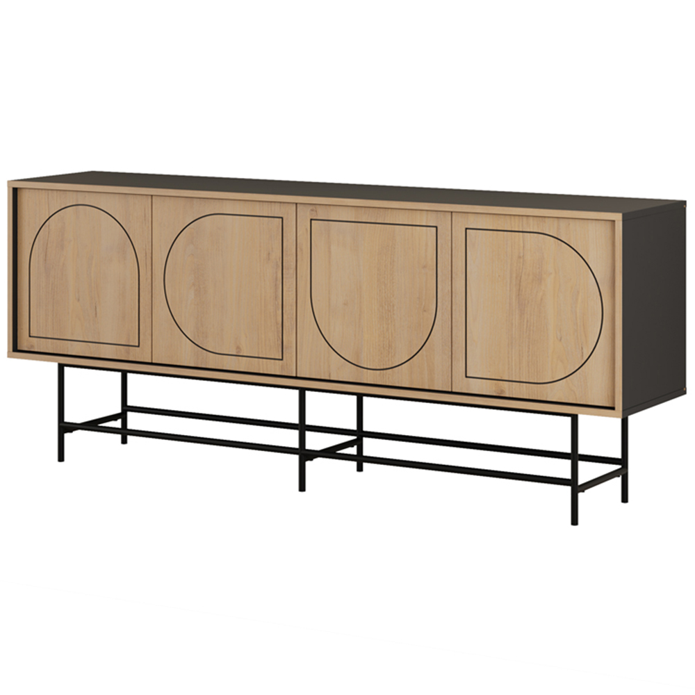 Decortie Joji 4 Door Silky Black and Oak Laser-Cut Design Modern Console Unit Image 2