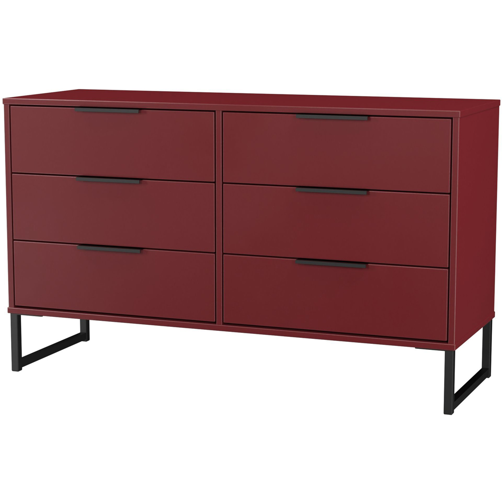 Crowndale Hong Kong 6 Drawer Red Matt Wide Chest of Drawers Ready Assembled Image 2