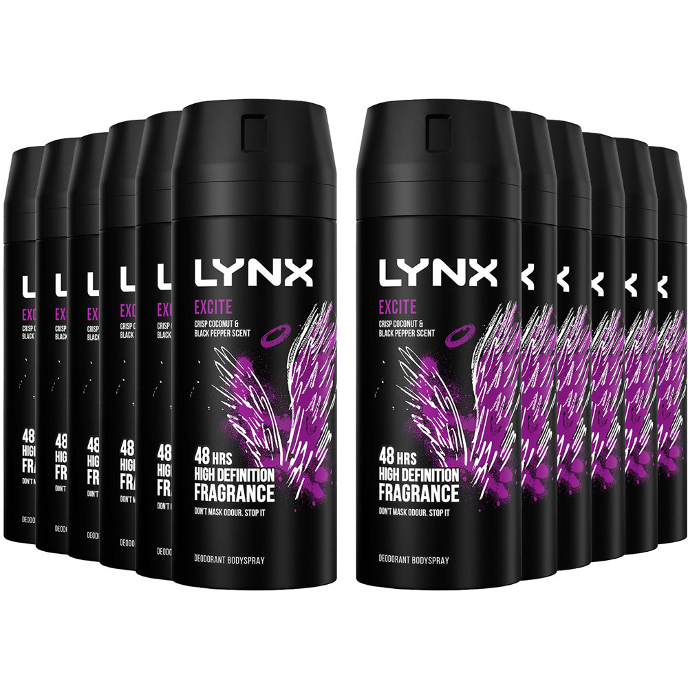 Lynx Excite Crisp Coconut and Black Pepper 48H Protection Deodorant Body Spray 150ml 12 Pack Image 1