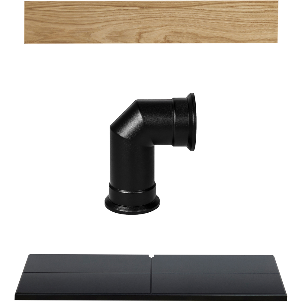 Adam Oak Beam Hearth and Stove Pipe with Bergen Electric Stove Image 1