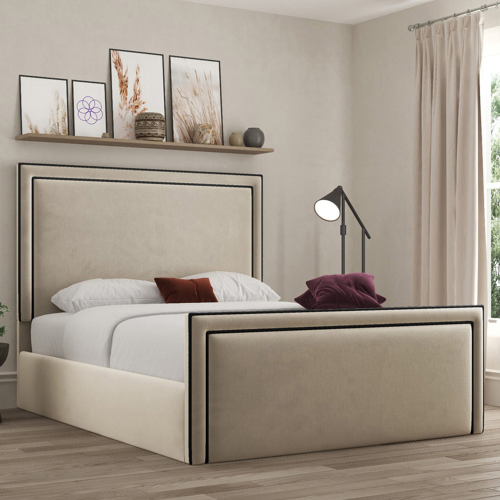 DS Living Verona Double Plush Cream Piping Bed Frame Image 1