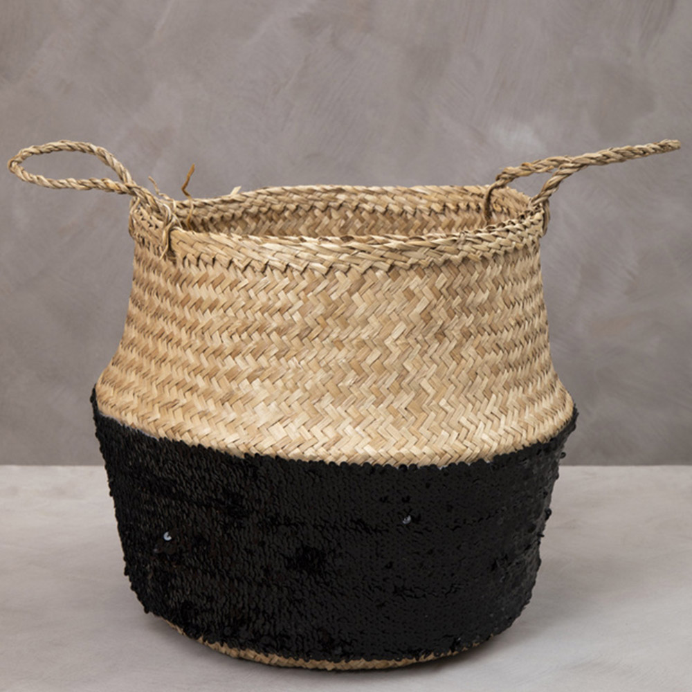 Premier Housewares Black Sequin and Natural Medium Seagrass Basket Image 2
