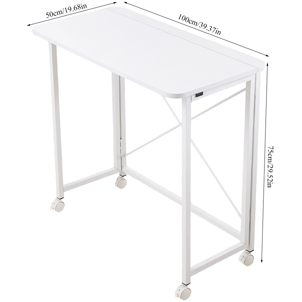 Living and Home Metal Frame Foldable Office Desk with Lockable Casters Cream White Image 9