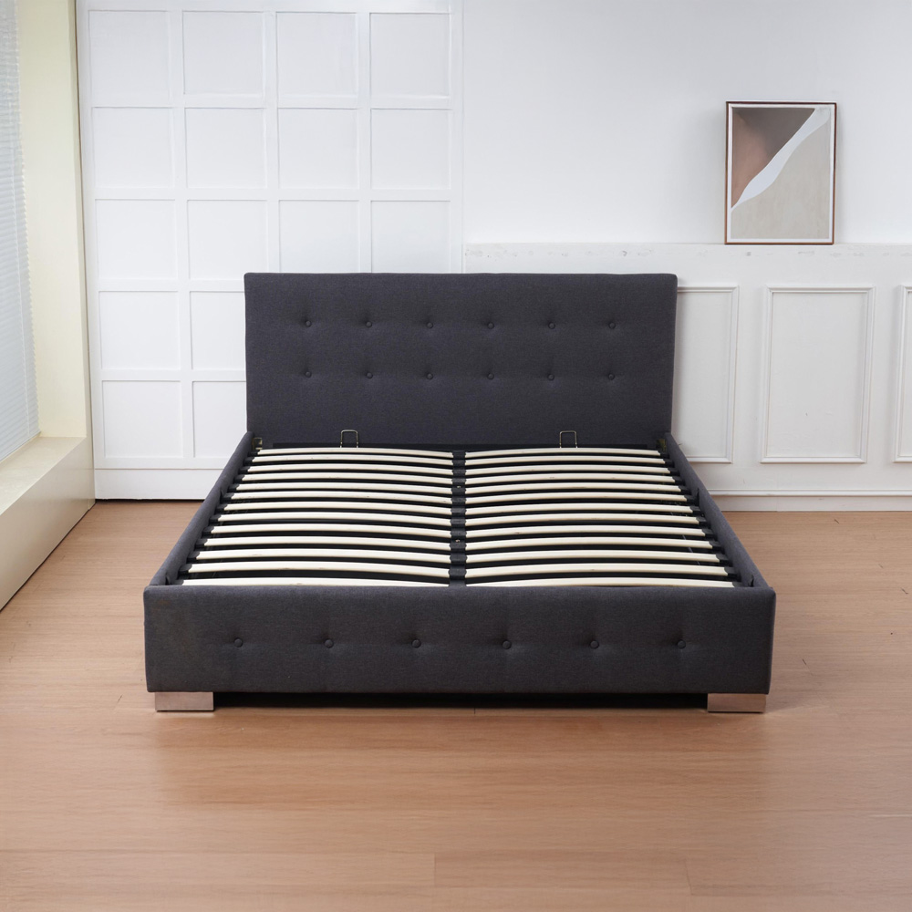 Indoor Living The Oslo King Size Charcoal Linen Gas Lift Ottoman Bed Frame with Tufted Headboard Image 4