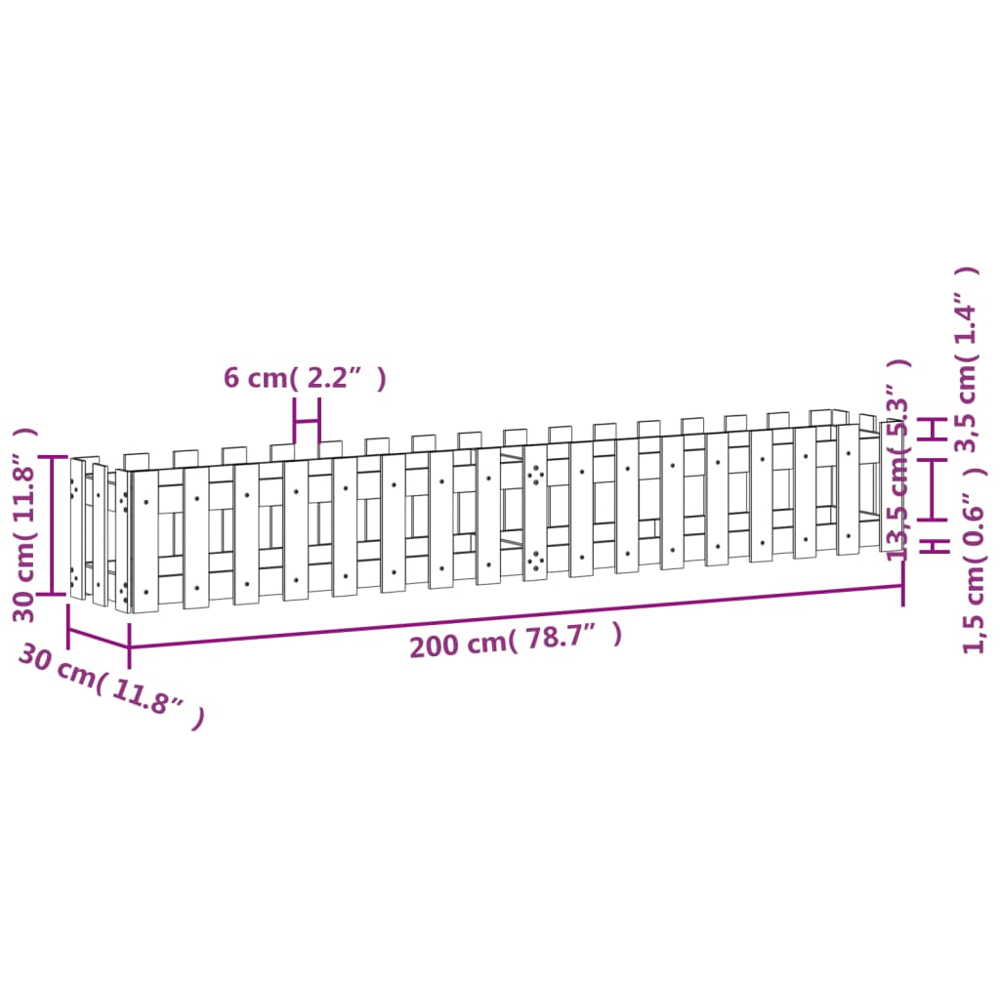 vidaXL Natural Pine Wood Fence Design Raised Garden Bed 30 x 30 x 200cm Image 8