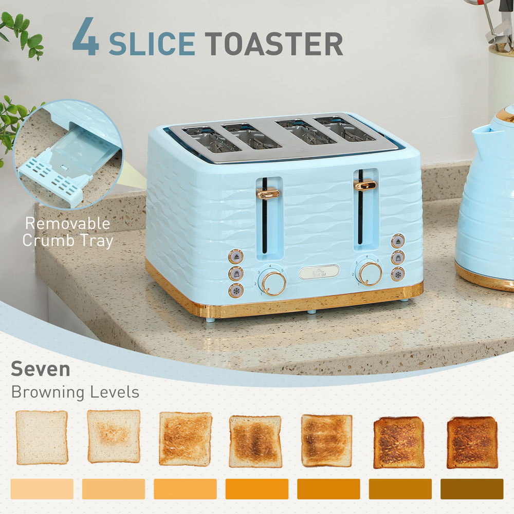HOMCOM 800-162V72LB Light Blue 1.7L Kettle and 4 Slice Toaster Set Image 5