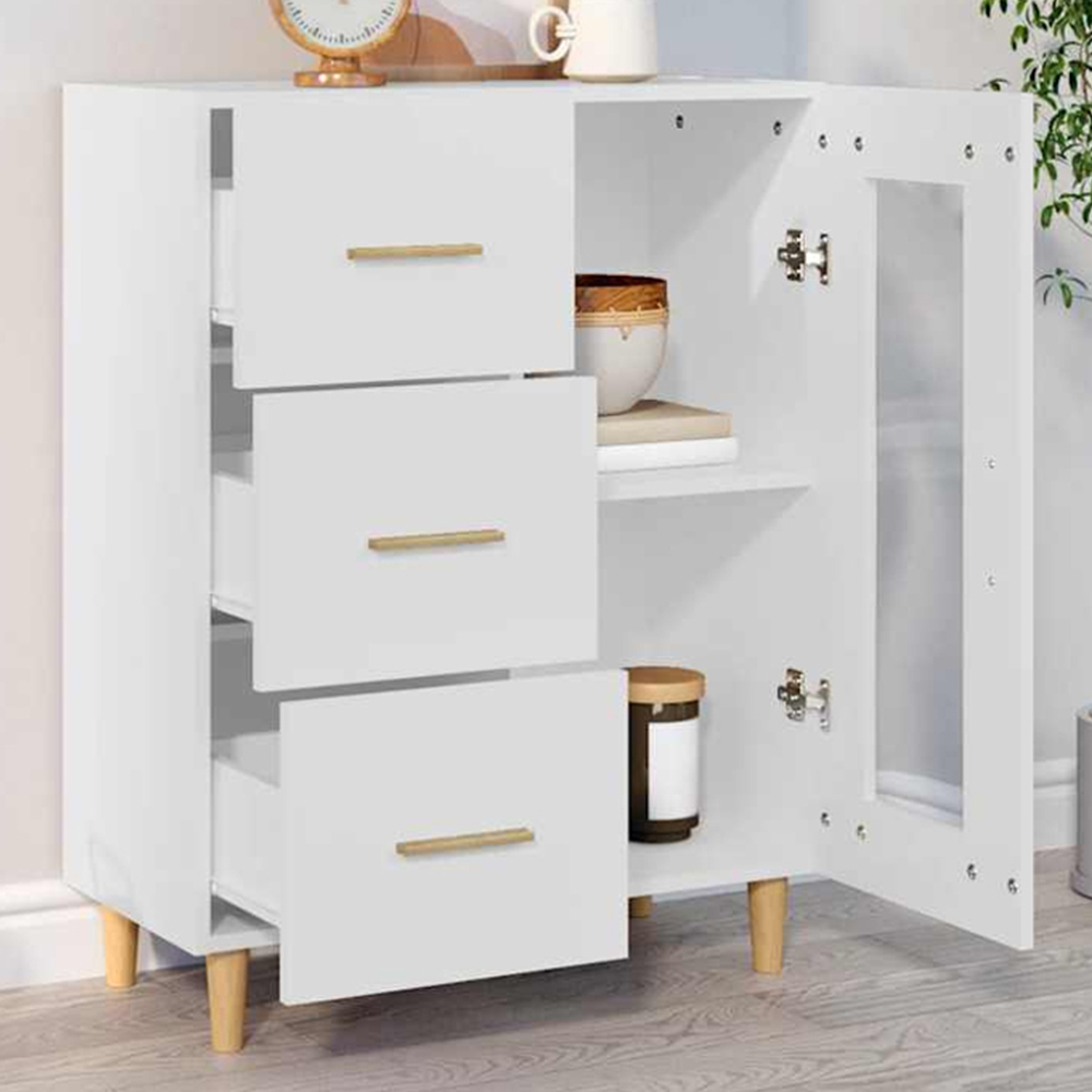 vidaXL Single Glass Door 3 Drawer White Sideboard Image 1