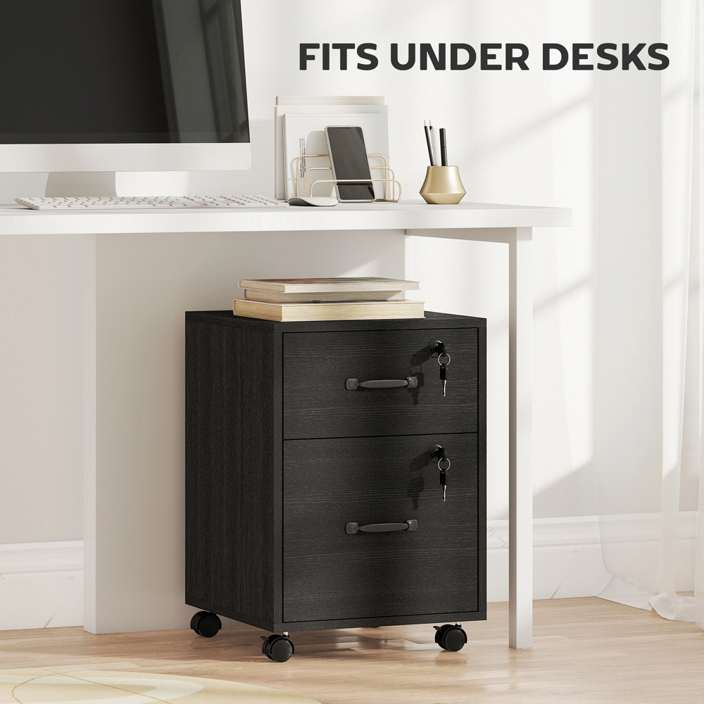 Portland 2 Drawer Black Mobile Lockable Filing Cabinet with Keys  Image 5