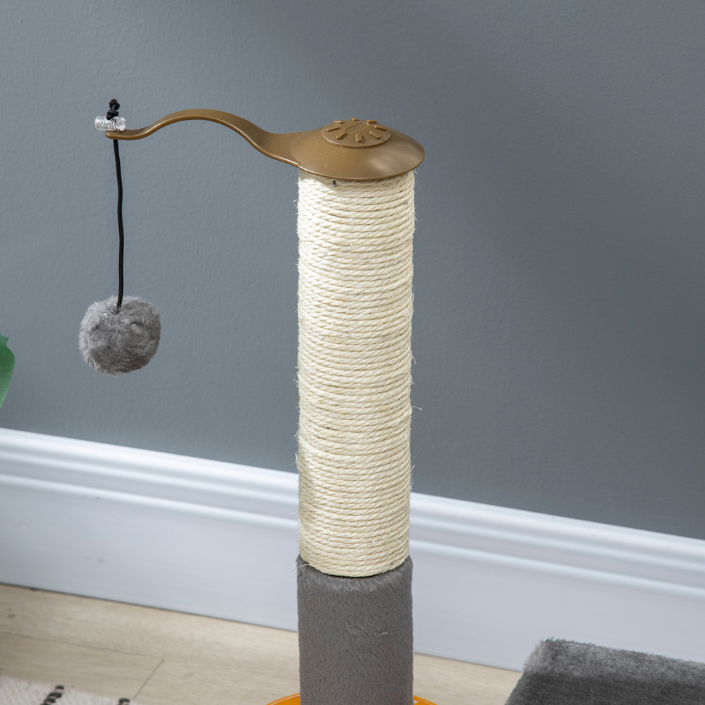 PawHut Grey Indoor Cat Tree Scratching Post with Toys Image 3
