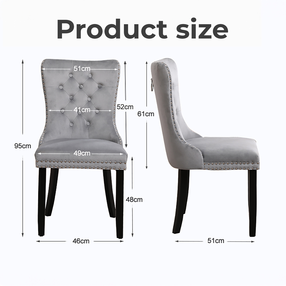 Neo Set of 2 Grey Studded Velvet Dining Chair Image 9