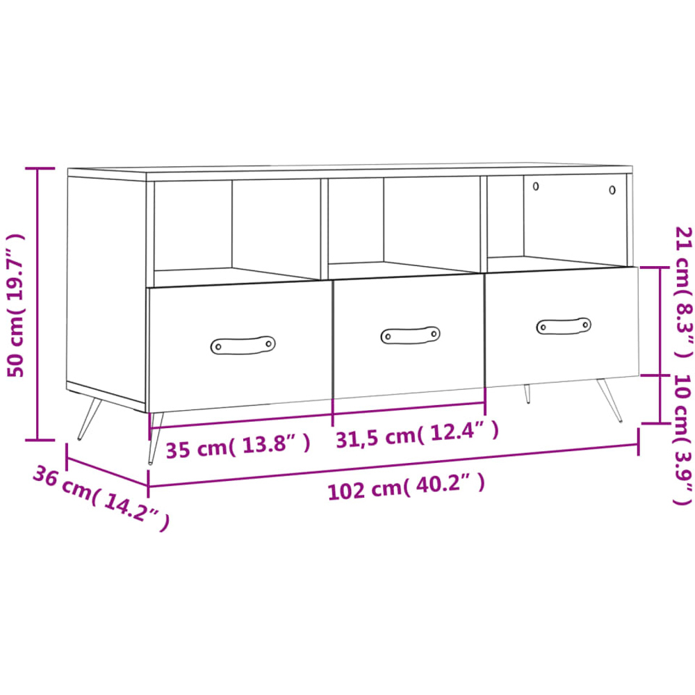 vidaXL 3 Drawer 3 Shelf Concrete Grey TV Cabinet Image 6