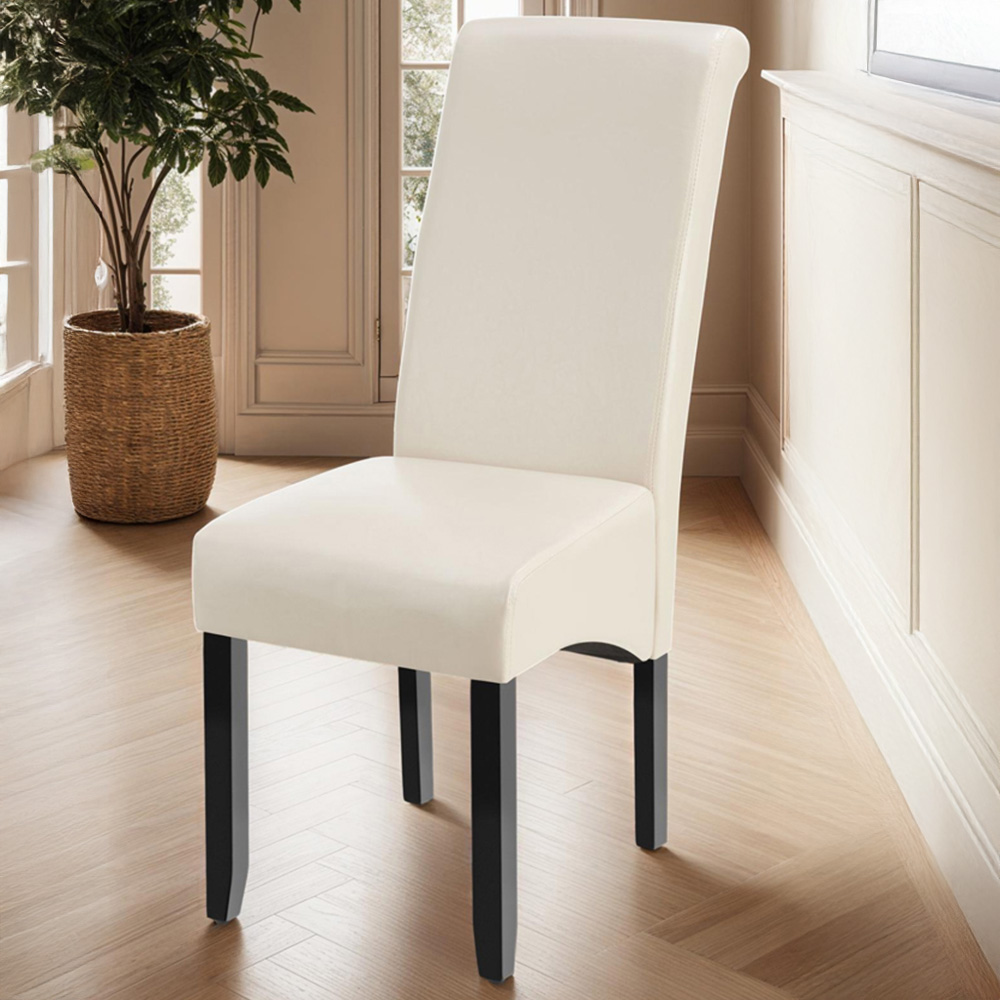 tectake Cream Faux Leather High Backrest Dining Chair Image 1