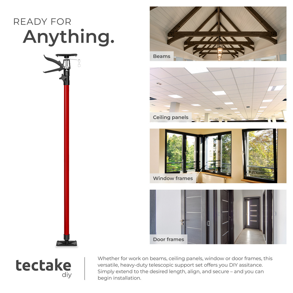 tectake Red Adjustable Ceiling Support Shore Holder Plasterboard Props 115 to 290cm 2 Pack Image 5