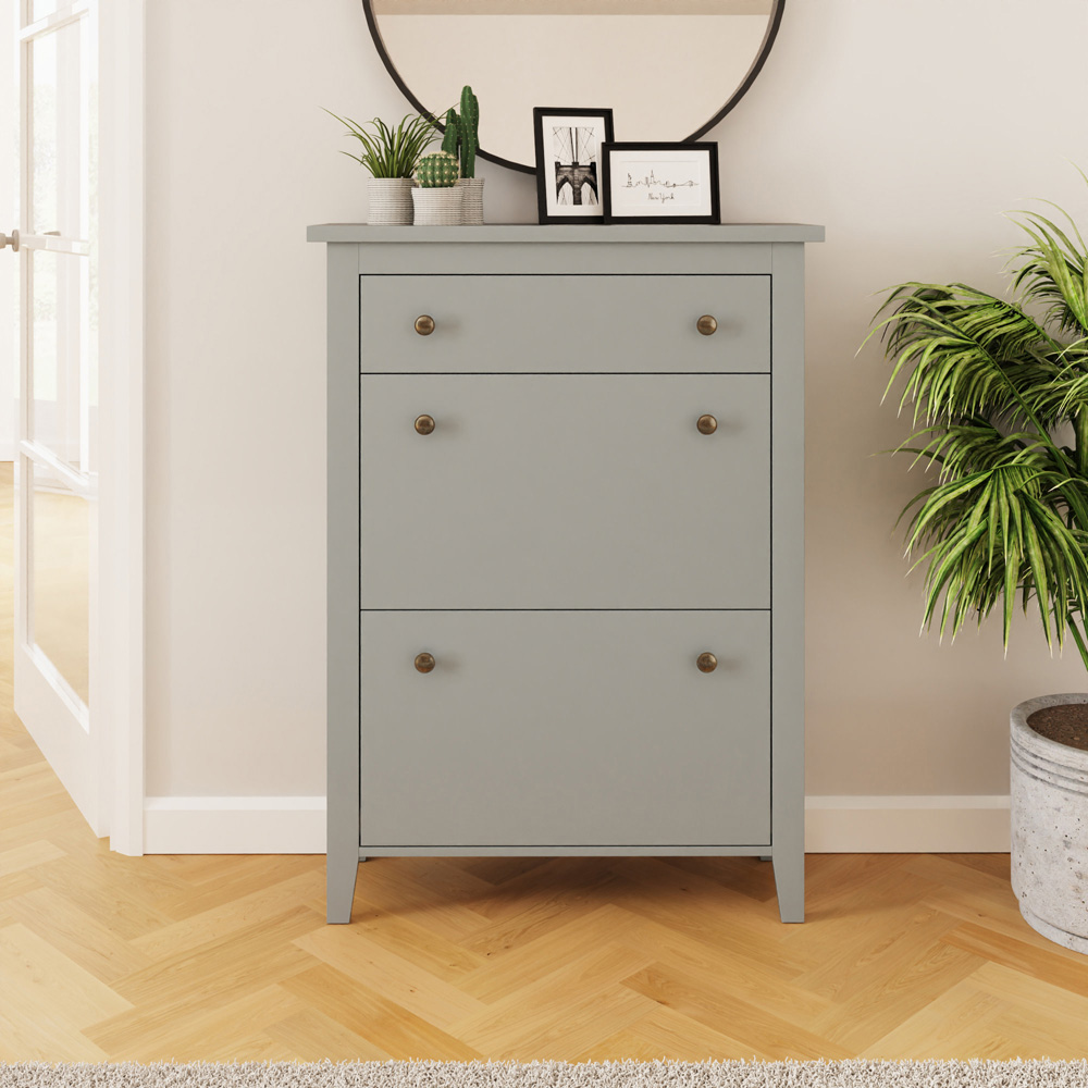 GFW Deluxe 2 Tier Grey Shoe Cabinet Image 6