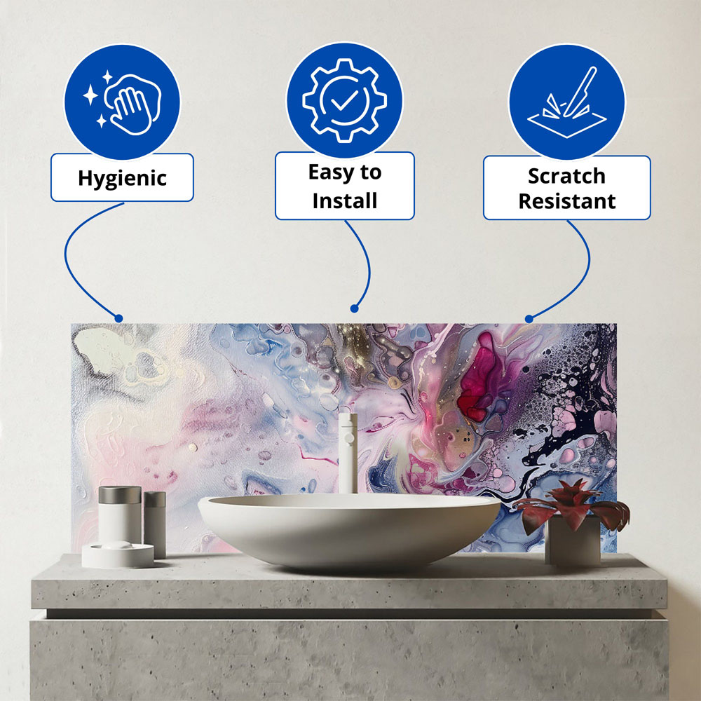 Warren Reed Designer Ethereal Swirls Dreams in Motion Glass Bathroom Splashback 25 x 60cm Image 3