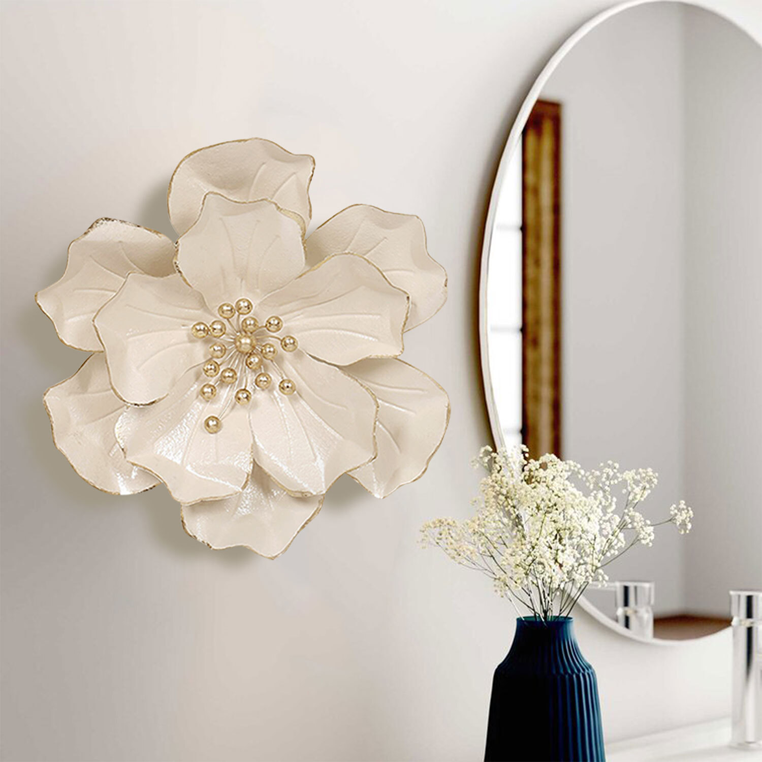 Cream Metal Wall Flower Decor - Cream Image 5
