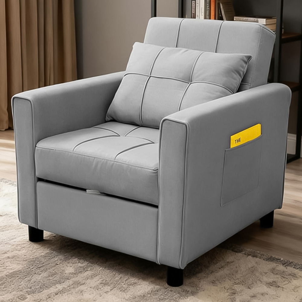 Alivio Singel Seater 3-in-1 Light Grey Convertible Sofa Bed Chair Image 1